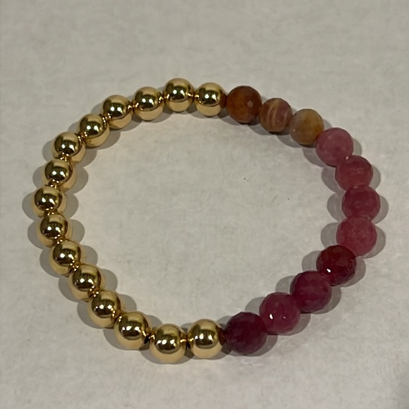 Natural Ruby and 14k Gold Filled Gemstone Halfsie Handmade Stretch Bracelet - Picture 10 of 12